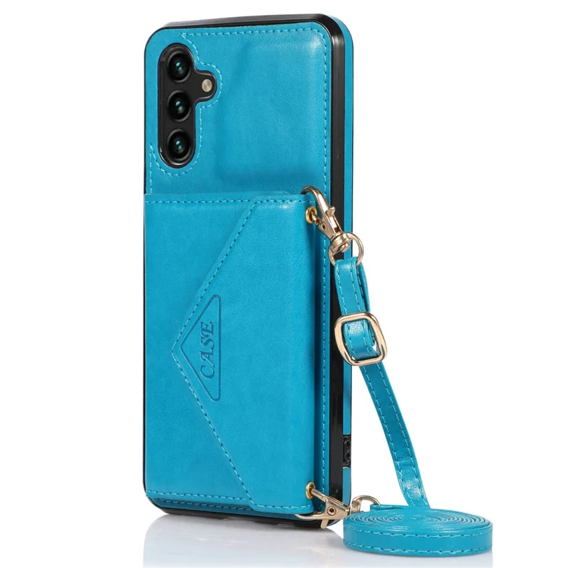 For Samsung Galaxy A05s 4G Case Card Holder Kickstand PU Leather+TPU Cover with Shoulder Strap - Blue
