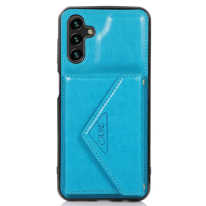 For Samsung Galaxy A05s 4G Case Card Holder Kickstand PU Leather+TPU Cover with Shoulder Strap - Blue