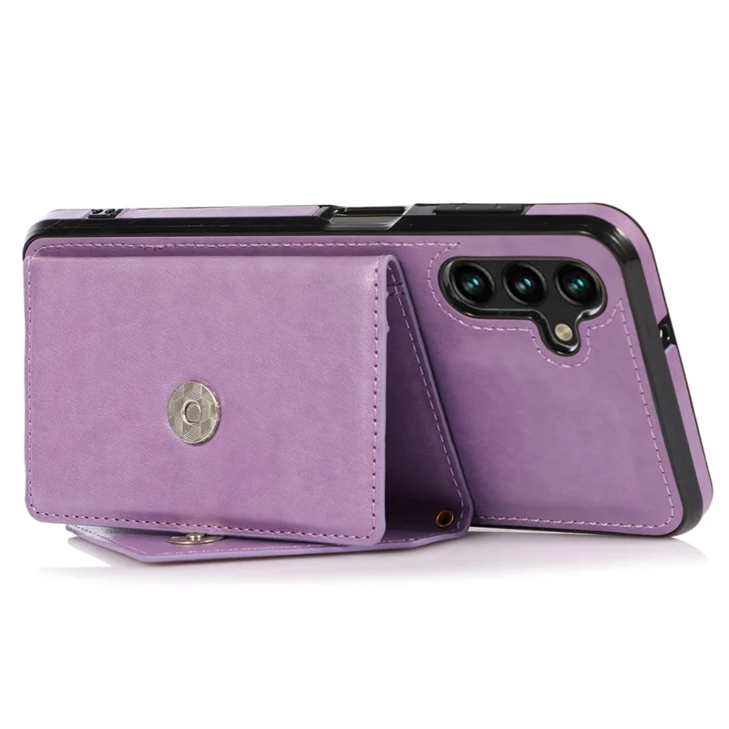 For Samsung Galaxy A05s 4G Case Card Holder Kickstand PU Leather+TPU Cover with Shoulder Strap - Purple