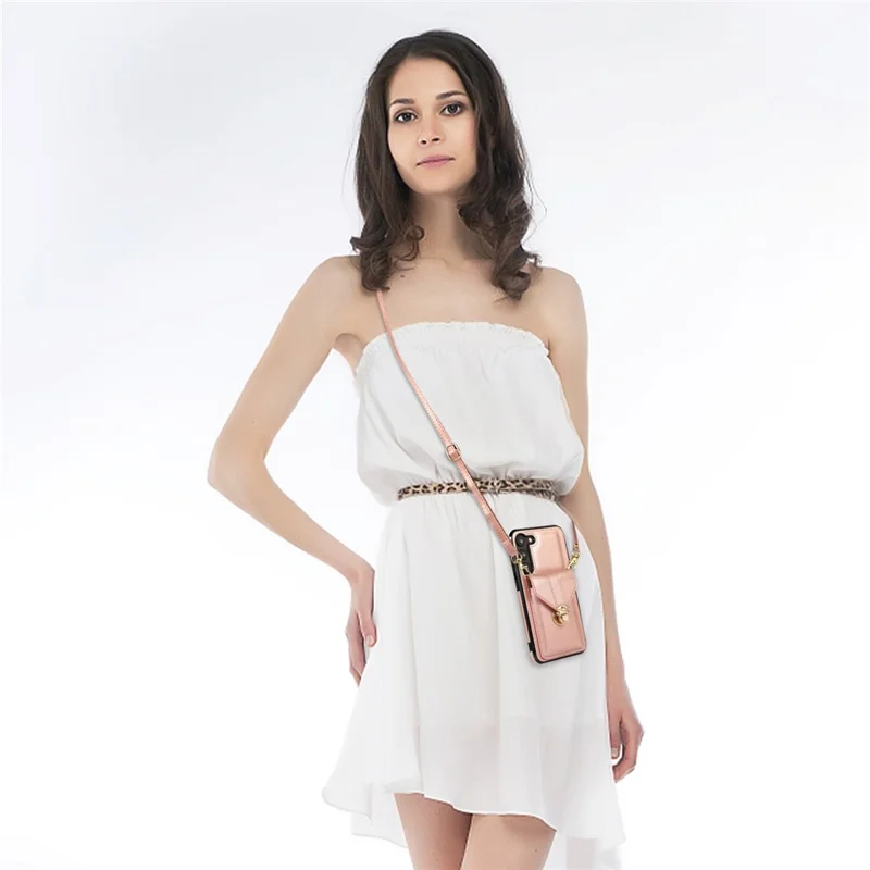 For Samsung Galaxy A15 4G / 5G Case Card Holder PU+TPU Cover with Shoulder Strap - Black