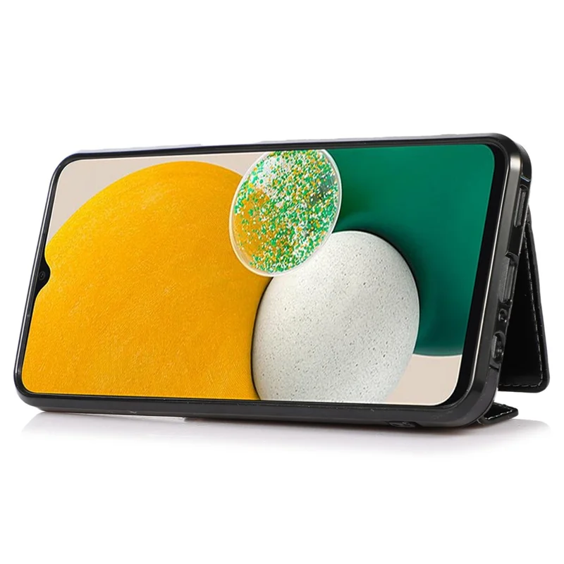 For Samsung Galaxy A15 4G / 5G Case Card Holder PU+TPU Cover with Shoulder Strap - Black