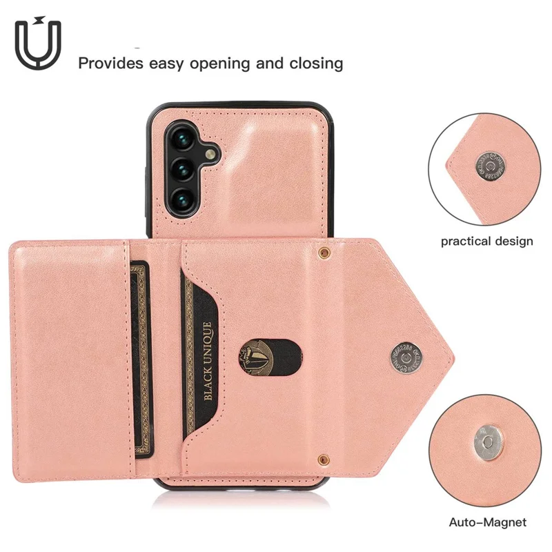 For Samsung Galaxy A25 5G (Global) (161.0 x 76.5 x 8.3mm) Cell Phone Case Card Holder Leather+TPU Crossbody Cover - Rose Gold