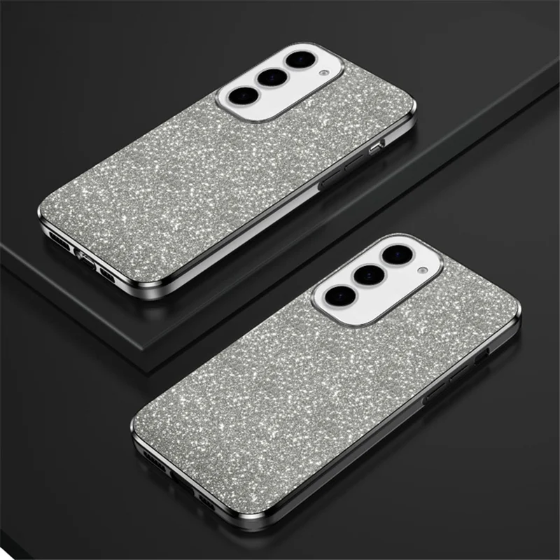 For Samsung Galaxy S24+ Cell Phone Case 6D Electroplating Glitter Powder TPU Cover - Black
