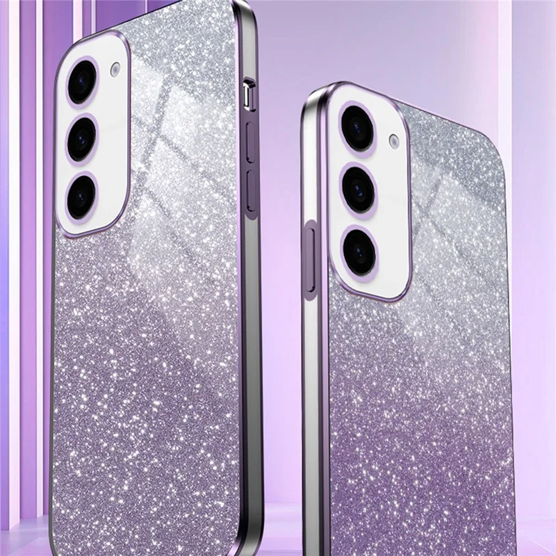 For Samsung Galaxy S24+ Cell Phone Case 6D Electroplating Glitter Powder TPU Cover - Black