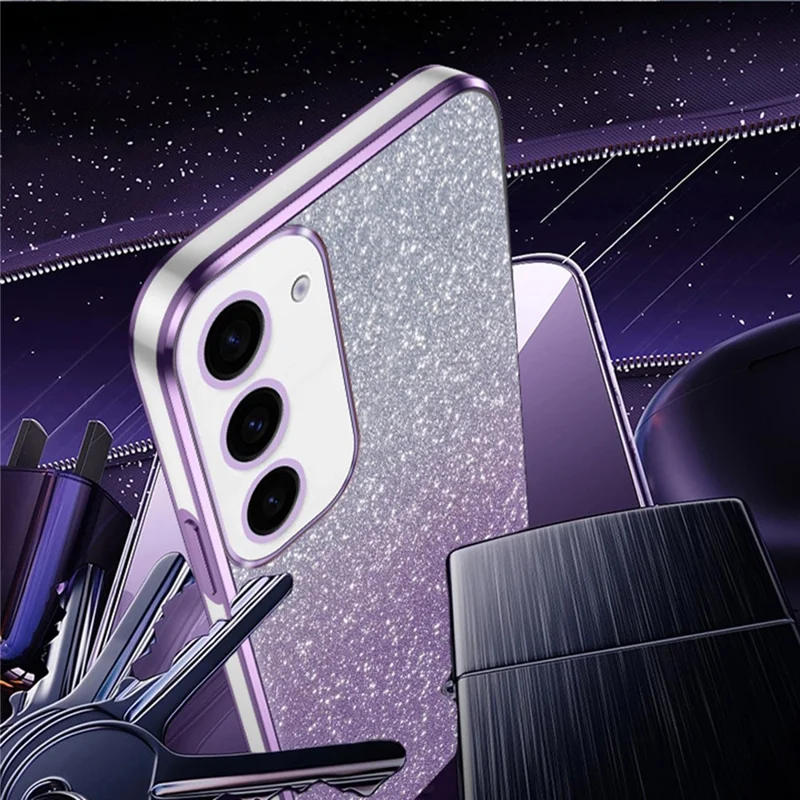 For Samsung Galaxy S24+ Cell Phone Case 6D Electroplating Glitter Powder TPU Cover - Black