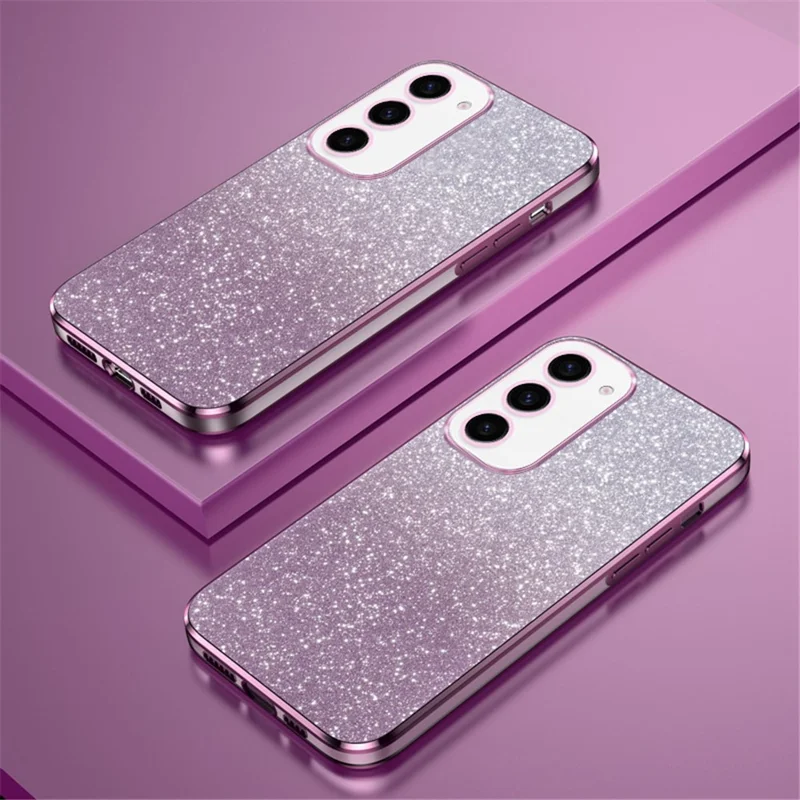 For Samsung Galaxy S24+ Cell Phone Case 6D Electroplating Glitter Powder TPU Cover - Pink