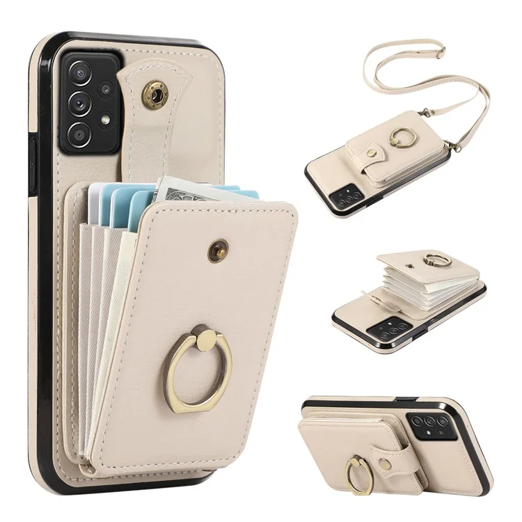 Pour Samsung Galaxy A52 4G / A52s 5G / A52 5G Étui Porte-Cartes en Cuir PU Housse de Téléphone avec Support - Beige