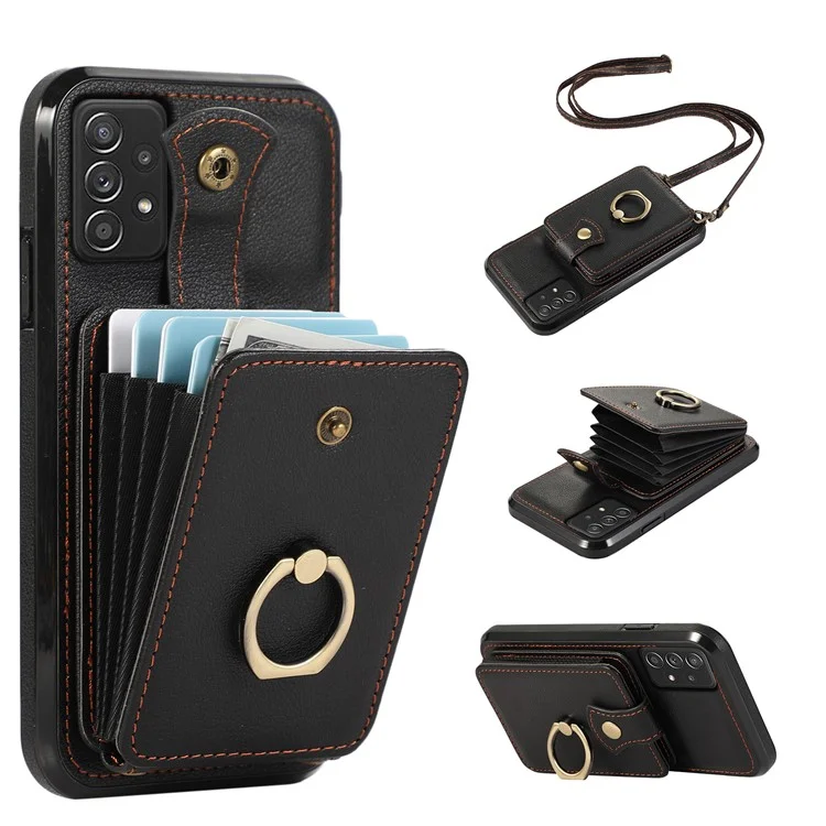 Für Samsung Galaxy A52 4G / A52s 5G / A52 5G Hülle Kartenfach PU-Leder Handyhülle mit Ständer - Schwarz