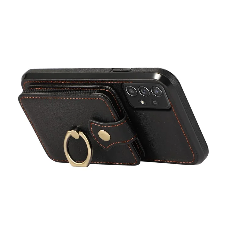 Für Samsung Galaxy A52 4G / A52s 5G / A52 5G Hülle Kartenfach PU-Leder Handyhülle mit Ständer - Schwarz