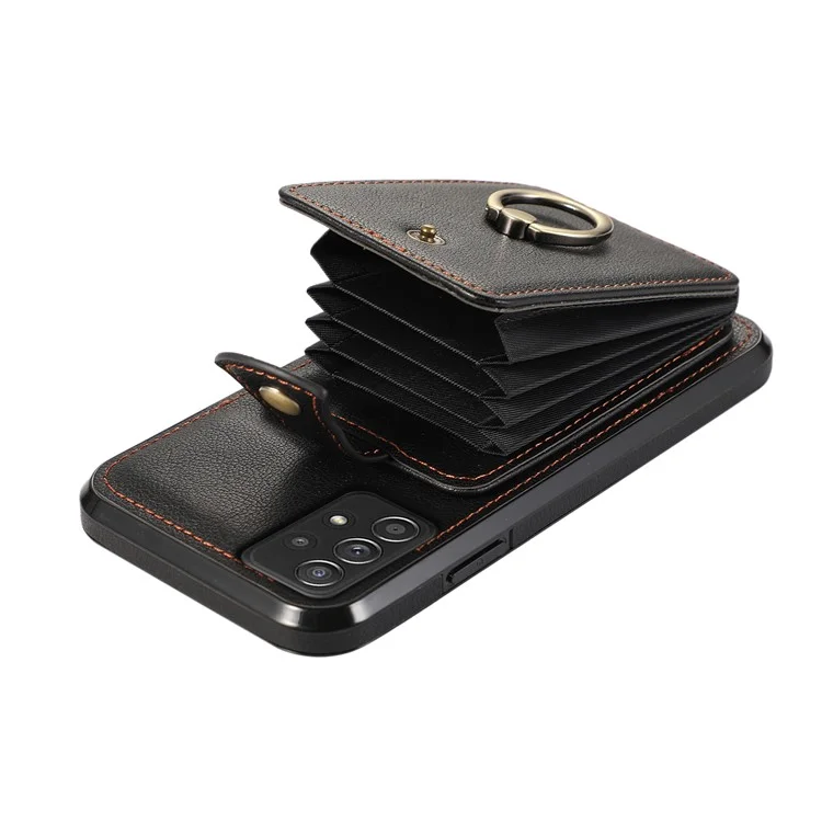 Für Samsung Galaxy A52 4G / A52s 5G / A52 5G Hülle Kartenfach PU-Leder Handyhülle mit Ständer - Schwarz