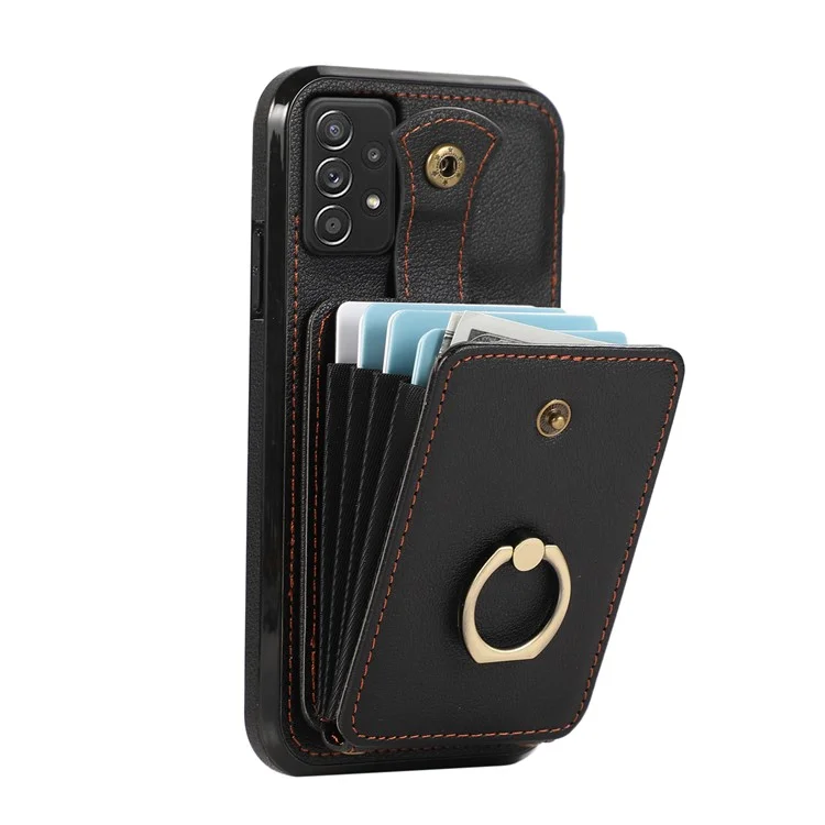Für Samsung Galaxy A52 4G / A52s 5G / A52 5G Hülle Kartenfach PU-Leder Handyhülle mit Ständer - Schwarz