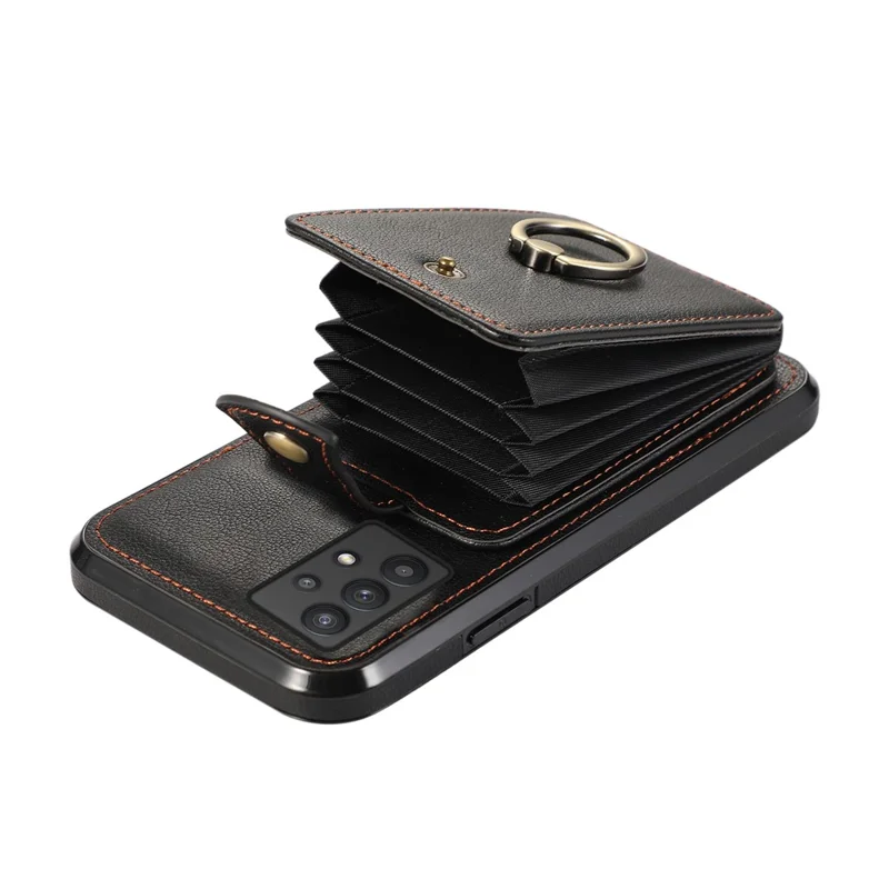 Für Samsung Galaxy A53 5G Case Kickstand TPU+PU Leder Handyhülle mit Kartenfach - Schwarz