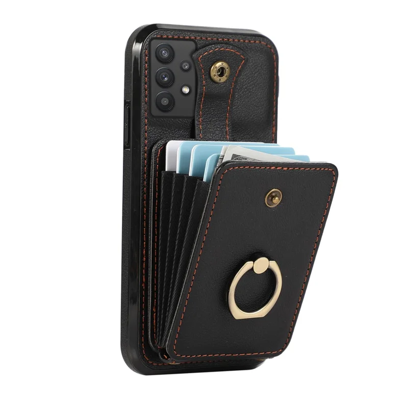 Für Samsung Galaxy A53 5G Case Kickstand TPU+PU Leder Handyhülle mit Kartenfach - Schwarz