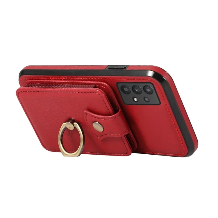 TPU+PU Leather Phone Cover for Samsung Galaxy A32 5G / M32 5G Case Card Holder Kickstand Shell - Red