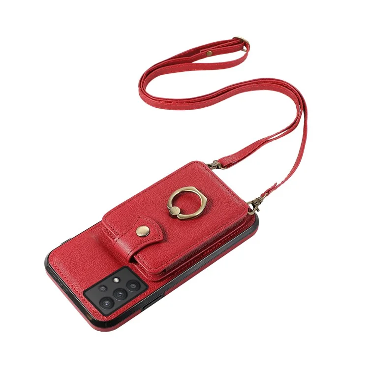 TPU+PU Leather Phone Cover for Samsung Galaxy A32 5G / M32 5G Case Card Holder Kickstand Shell - Red