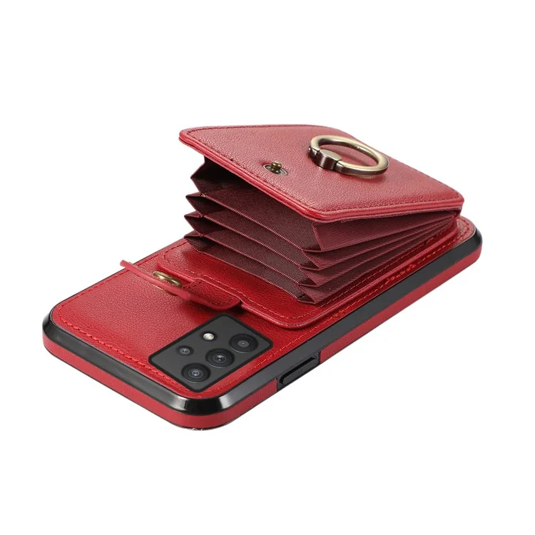TPU+PU Leather Phone Cover for Samsung Galaxy A32 5G / M32 5G Case Card Holder Kickstand Shell - Red