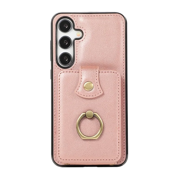 Per Samsung Galaxy A25 5G (Global) (161,0 x 76,5 x 8,3mm) Custodia telefonica in TPU+PU Leather con porta carte e supporto - Oro rosa