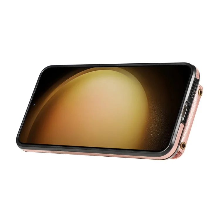 Per Samsung Galaxy A25 5G (Global) (161,0 x 76,5 x 8,3mm) Custodia telefonica in TPU+PU Leather con porta carte e supporto - Oro rosa