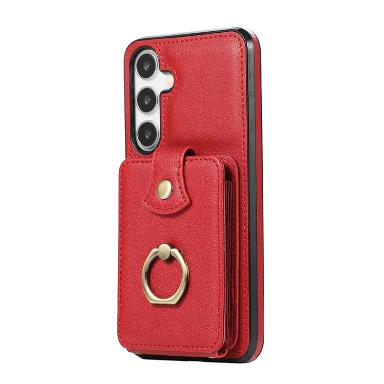 For Samsung Galaxy A54 5G Cell Phone Cover Card Holder Kickstand PU Leather + TPU Phone Case - Red