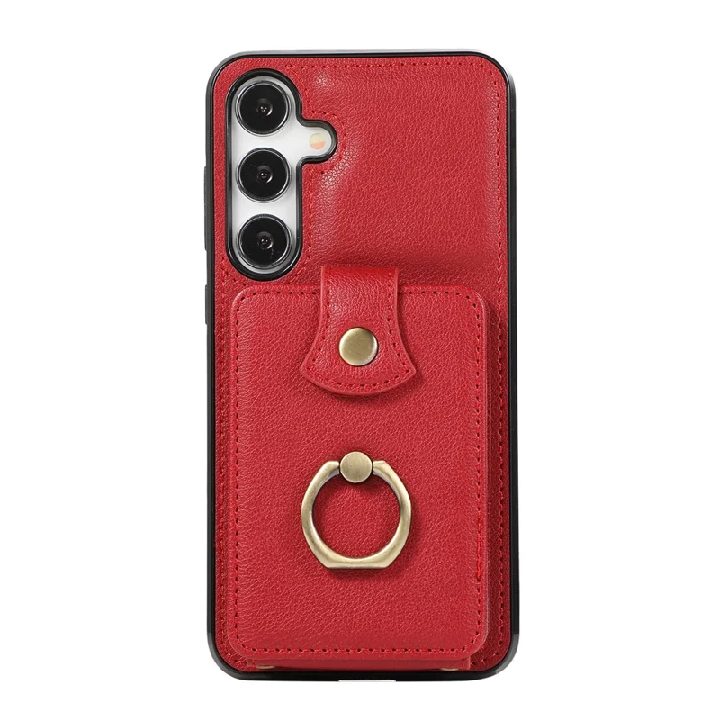 For Samsung Galaxy A14 5G / 4G Case Buckle Design Kickstand TPU+PU Leather Phone Cover - Red