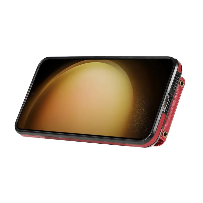 For Samsung Galaxy A14 5G / 4G Case Buckle Design Kickstand TPU+PU Leather Phone Cover - Red