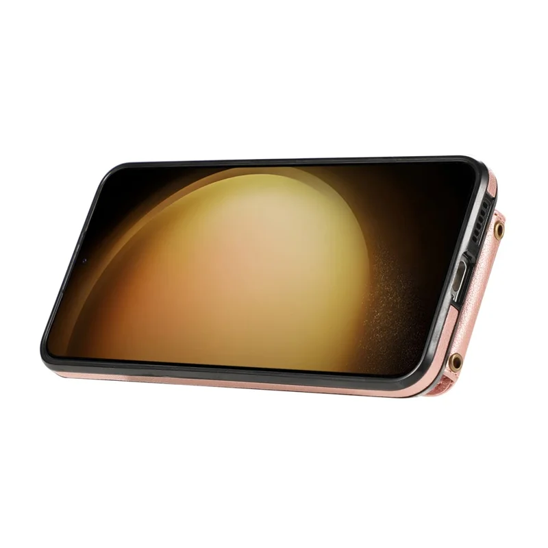 For Samsung Galaxy A34 5G Mobile Case Shoulder Phone Pouch Kickstand TPU+PU Leather Shell - Rose Gold