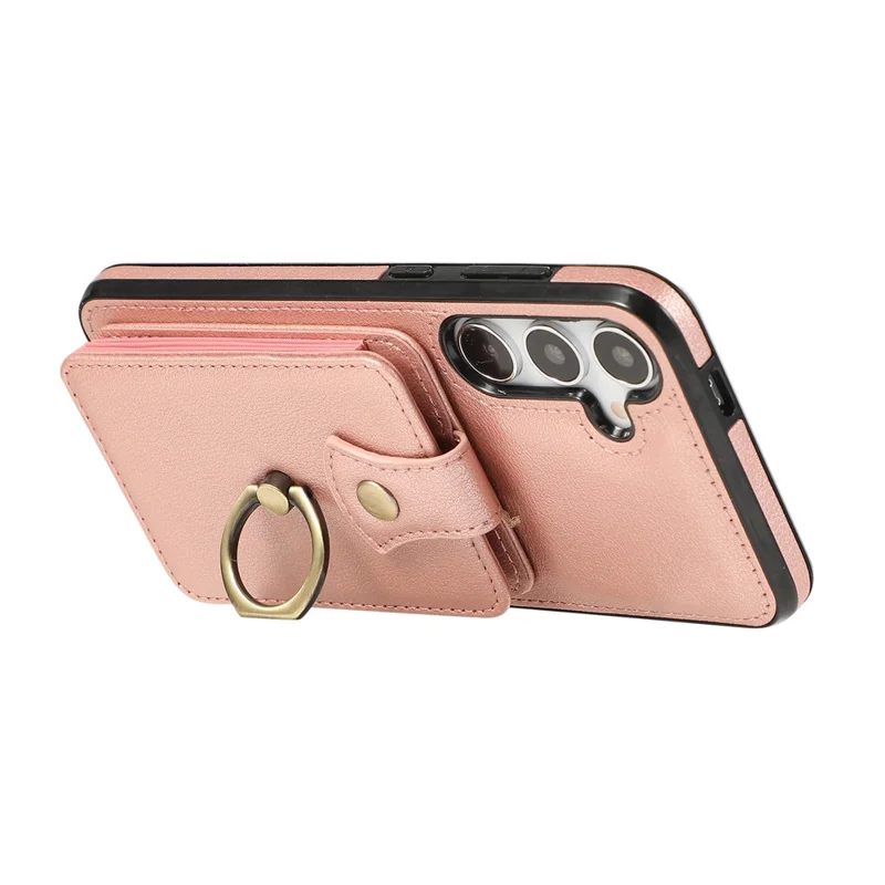 For Samsung Galaxy A34 5G Mobile Case Shoulder Phone Pouch Kickstand TPU+PU Leather Shell - Rose Gold