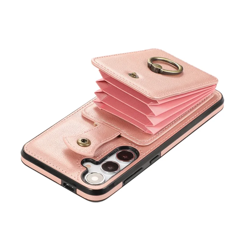 For Samsung Galaxy A34 5G Mobile Case Shoulder Phone Pouch Kickstand TPU+PU Leather Shell - Rose Gold