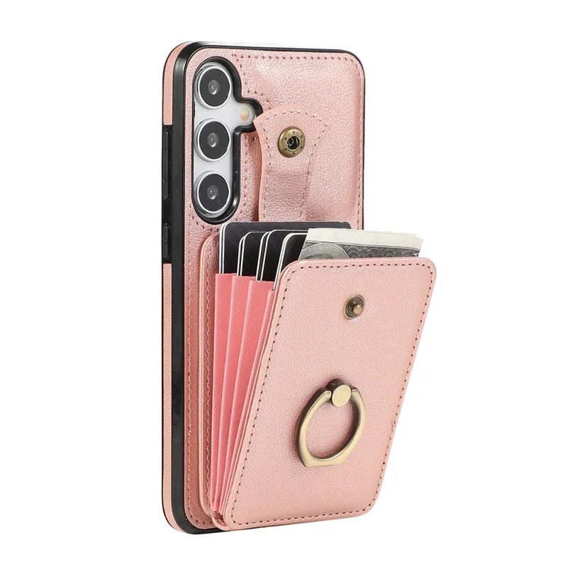 For Samsung Galaxy A34 5G Mobile Case Shoulder Phone Pouch Kickstand TPU+PU Leather Shell - Rose Gold
