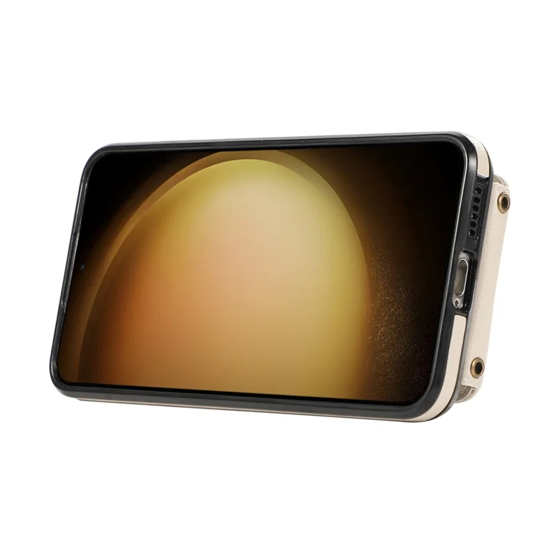 For Samsung Galaxy S23 FE TPU+PU Leather Phone Case Card Holder Kickstand Phone Cover - Beige