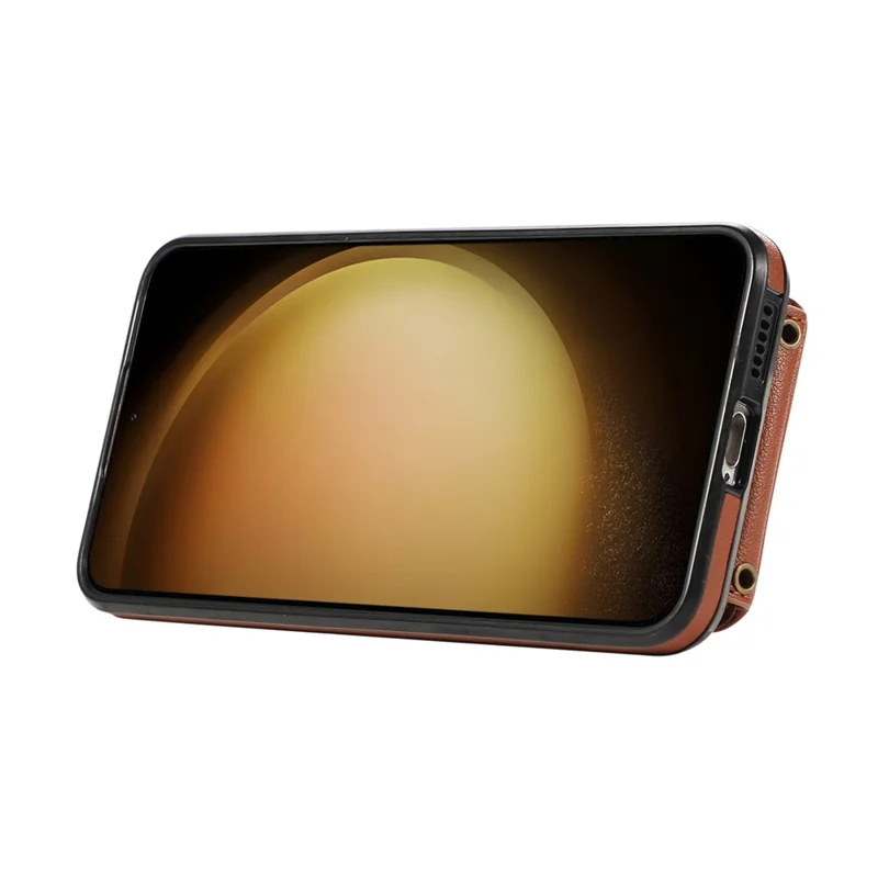 For Samsung Galaxy S23 FE TPU+PU Leather Phone Case Card Holder Kickstand Phone Cover - Brown