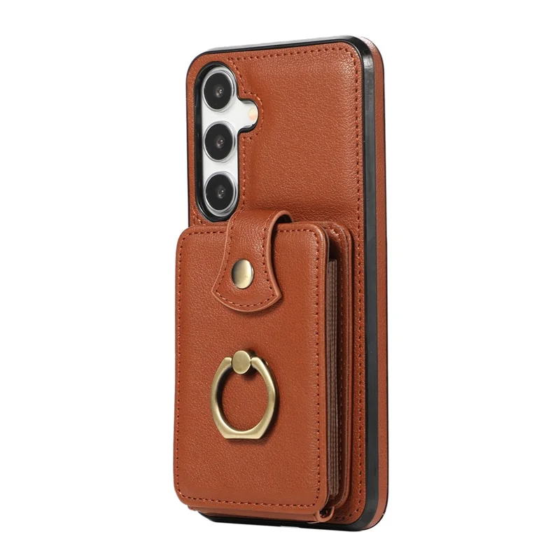 For Samsung Galaxy S23 FE TPU+PU Leather Phone Case Card Holder Kickstand Phone Cover - Brown