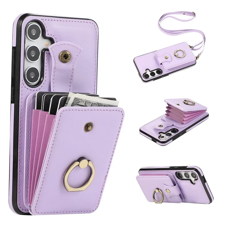 For Samsung Galaxy A24 4G (162.1 x 77.6 x 8.3mm) Case Kickstand Slim-Fit TPU+PU Leather Mobile Phone Cover - Purple