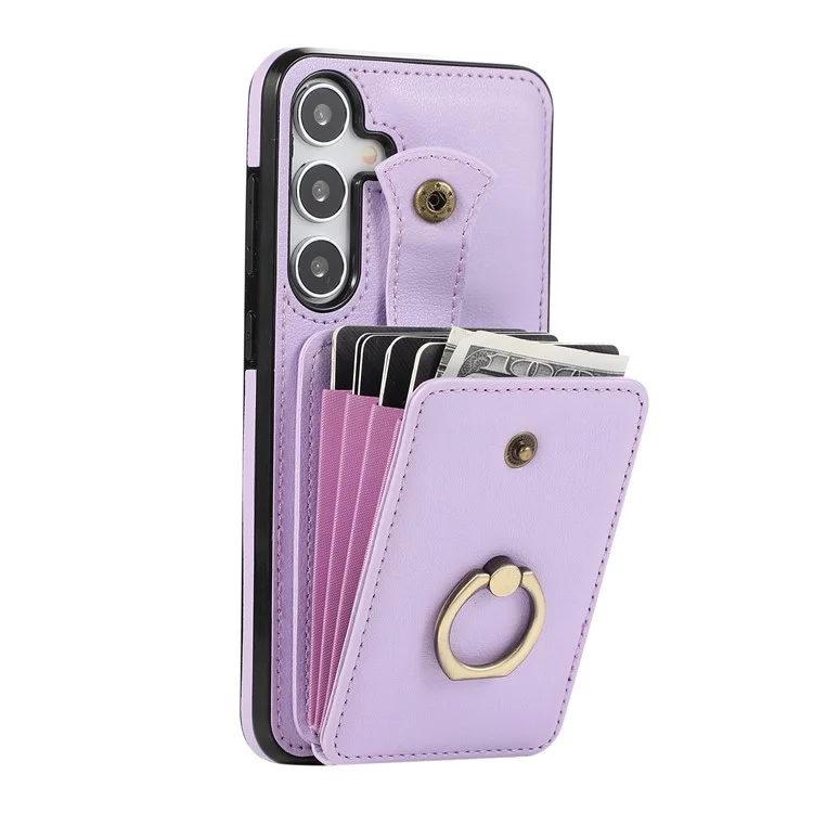 For Samsung Galaxy A24 4G (162.1 x 77.6 x 8.3mm) Case Kickstand Slim-Fit TPU+PU Leather Mobile Phone Cover - Purple
