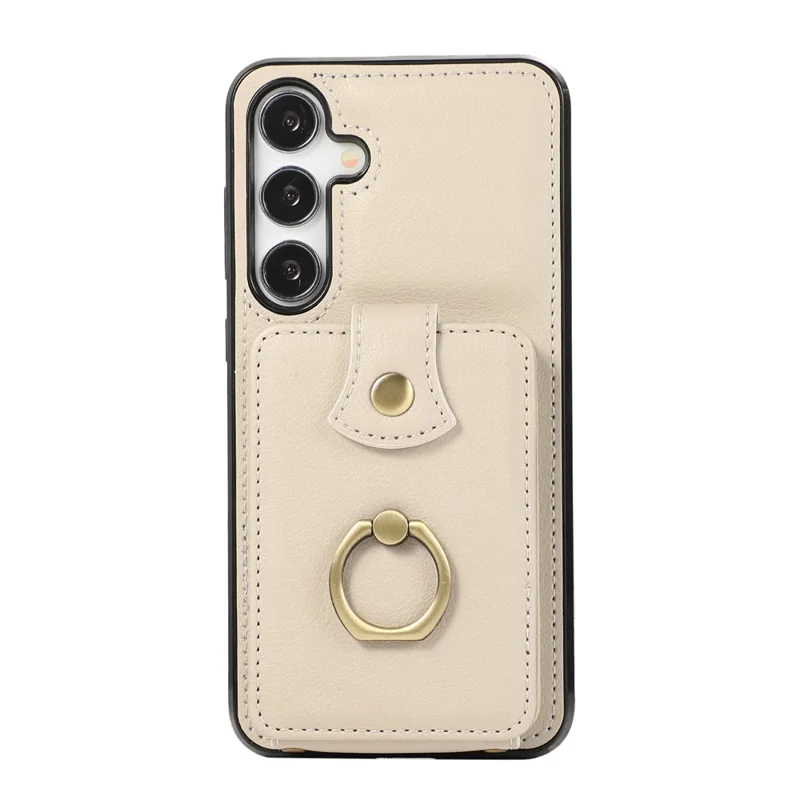 Pour Samsung Galaxy S24 Étui de téléphone portable anti-poussière en TPU+PU Cuir Porte-carte Support Bague Mobile - Beige