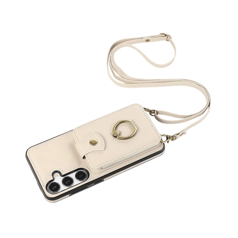 Pour Samsung Galaxy S24 Étui de téléphone portable anti-poussière en TPU+PU Cuir Porte-carte Support Bague Mobile - Beige