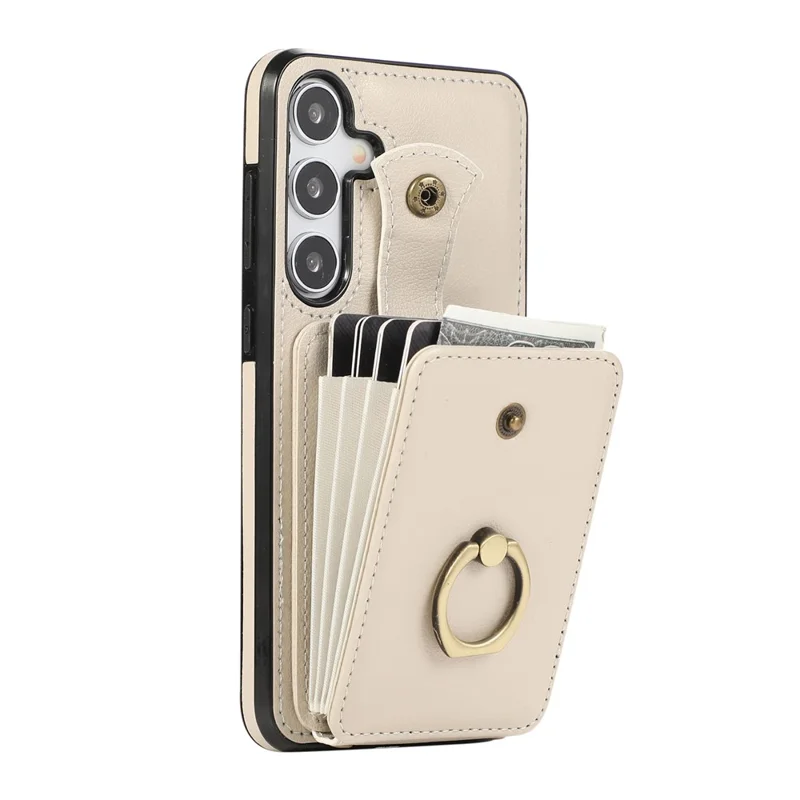 Pour Samsung Galaxy S24 Étui de téléphone portable anti-poussière en TPU+PU Cuir Porte-carte Support Bague Mobile - Beige