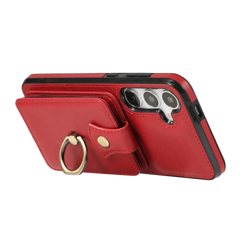 For Samsung Galaxy S24 Dustproof TPU+PU Leather Phone Cover Card Holder Kickstand Mobile Phone Case - Red