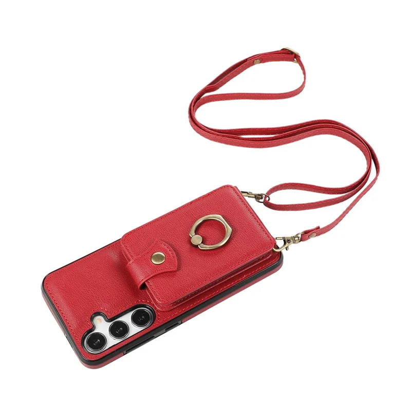 For Samsung Galaxy S24 Dustproof TPU+PU Leather Phone Cover Card Holder Kickstand Mobile Phone Case - Red
