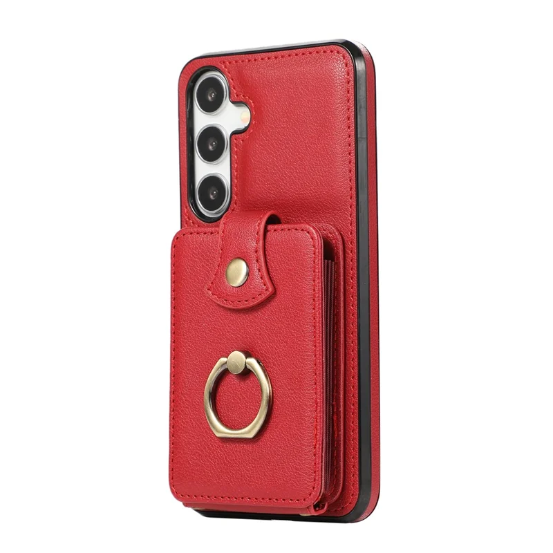 For Samsung Galaxy S24 Dustproof TPU+PU Leather Phone Cover Card Holder Kickstand Mobile Phone Case - Red