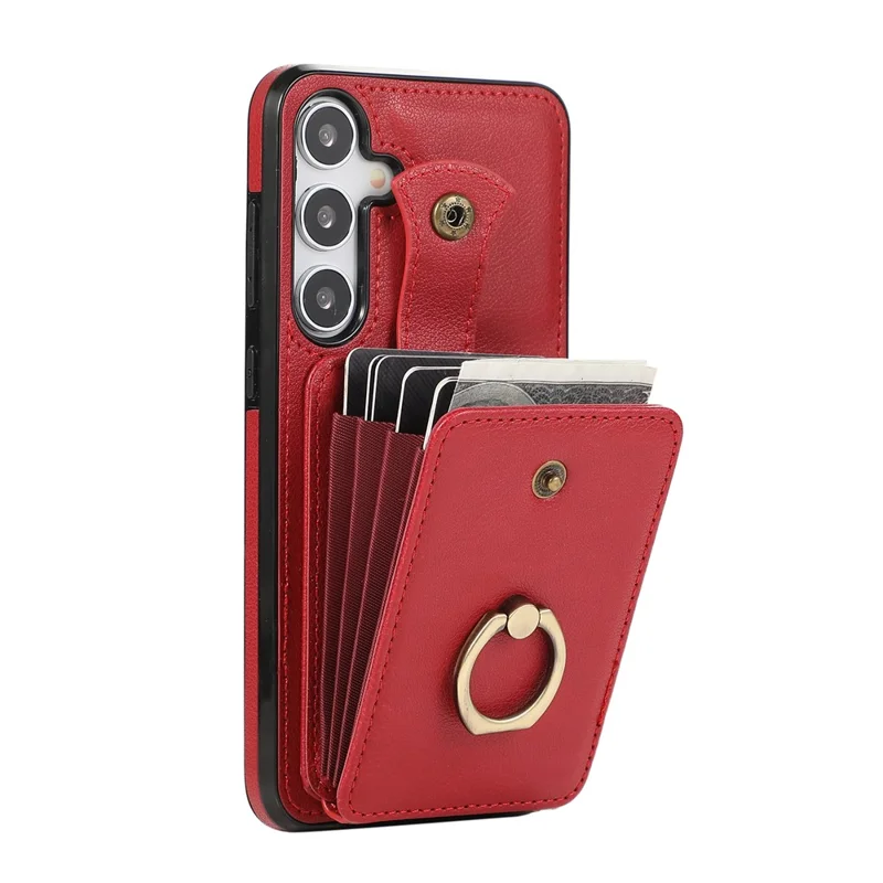 For Samsung Galaxy S24 Dustproof TPU+PU Leather Phone Cover Card Holder Kickstand Mobile Phone Case - Red