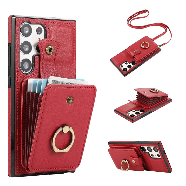 Para Samsung Galaxy S23 Ultra Case Kickstand Slim-Fit TPU+PU Leather Phone Shell - Vermelho
