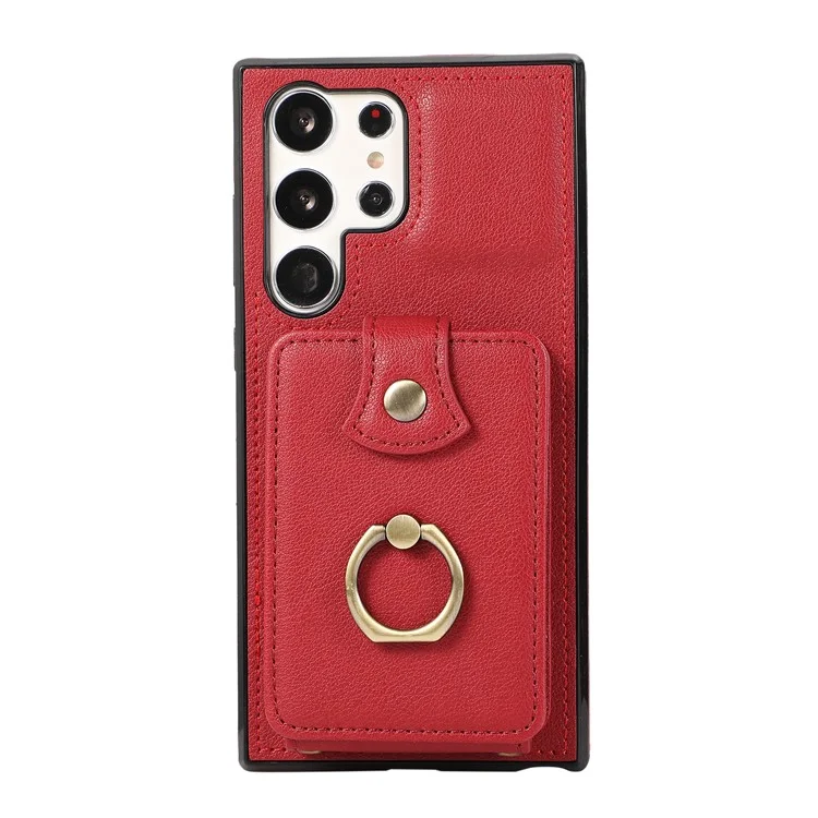Para Samsung Galaxy S23 Ultra Case Kickstand Slim-Fit TPU+PU Leather Phone Shell - Vermelho
