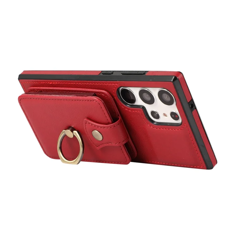 Para Samsung Galaxy S23 Ultra Case Kickstand Slim-Fit TPU+PU Leather Phone Shell - Vermelho