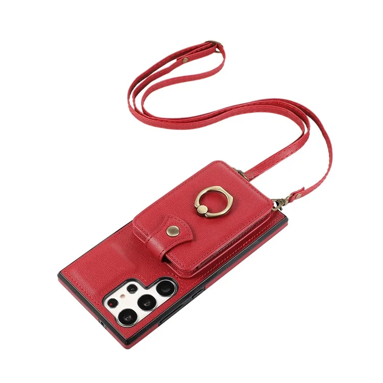 Para Samsung Galaxy S23 Ultra Case Kickstand Slim-Fit TPU+PU Leather Phone Shell - Vermelho