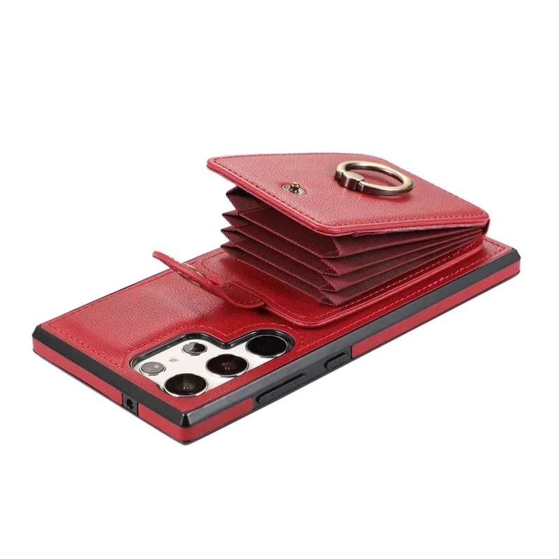 Para Samsung Galaxy S23 Ultra Case Kickstand Slim-Fit TPU+PU Leather Phone Shell - Vermelho