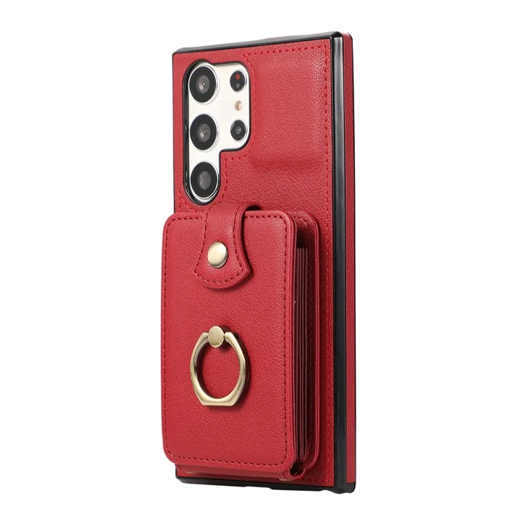 Para Samsung Galaxy S23 Ultra Case Kickstand Slim-Fit TPU+PU Leather Phone Shell - Vermelho