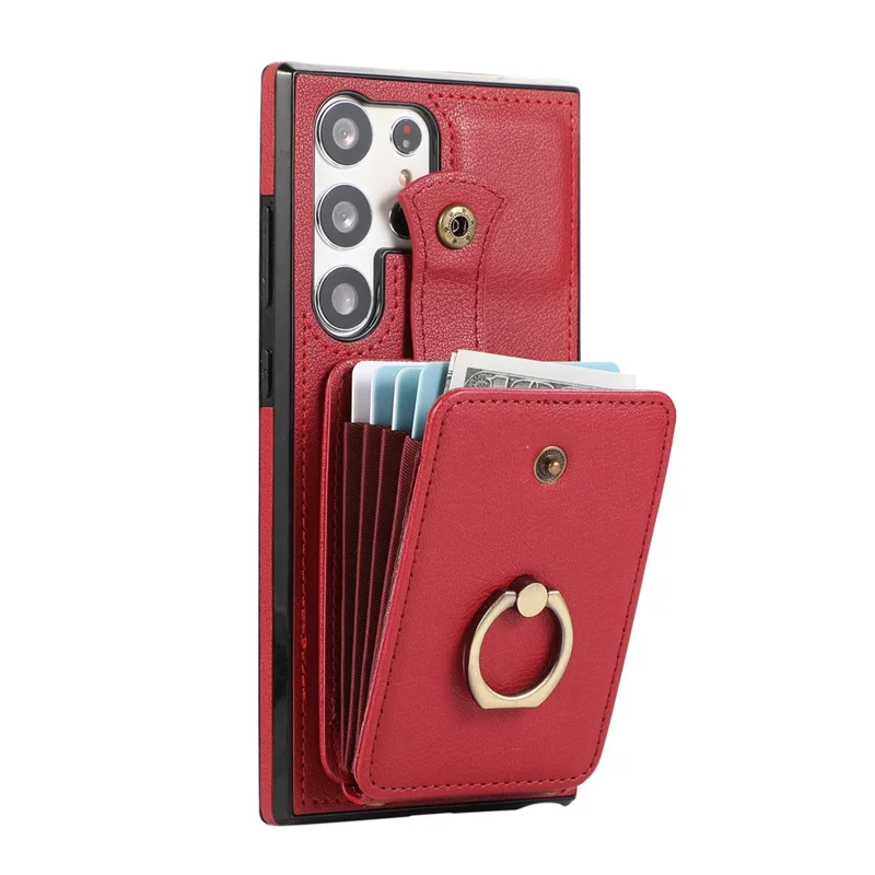 Para Samsung Galaxy S23 Ultra Case Kickstand Slim-Fit TPU+PU Leather Phone Shell - Vermelho