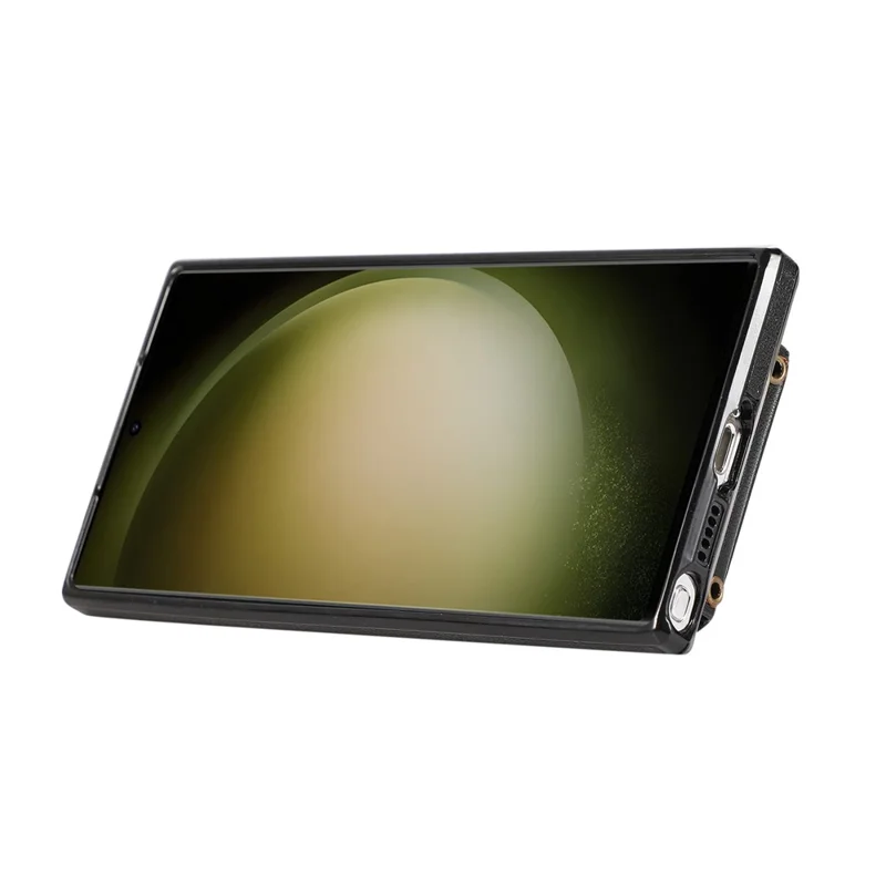 For Samsung Galaxy S23 Ultra Case Kickstand Slim-Fit TPU+PU Leather Phone Shell - Black