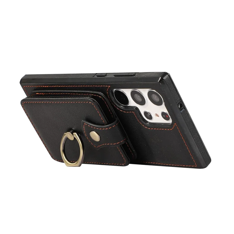 For Samsung Galaxy S23 Ultra Case Kickstand Slim-Fit TPU+PU Leather Phone Shell - Black